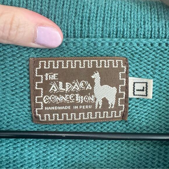 The Alpaca Connection Women's Medium Made in Peru Zip Jacket Green Aztec Cozy - Picture 4 of 7